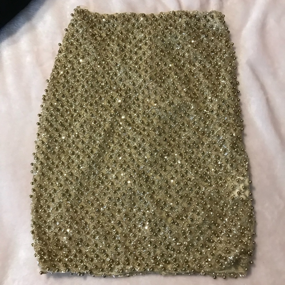 Oh Polly women’s Gold Beaded embellished mini party skirt short Size 0 New - Picture 7 of 12